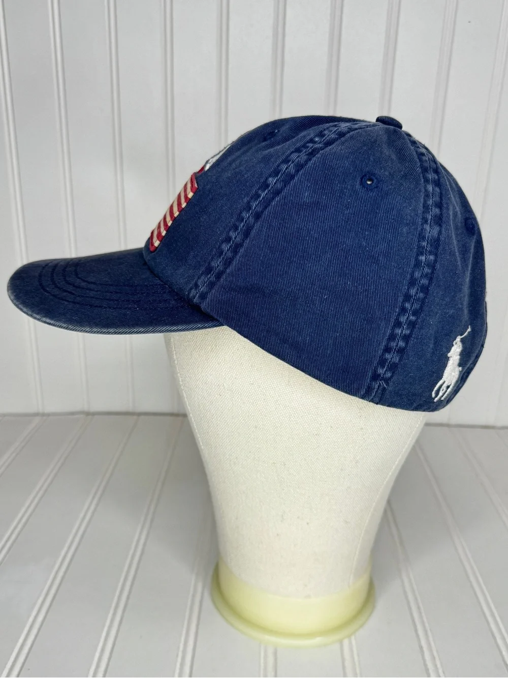 Vintage Polo Ralph Lauren Hat Blue Flag USA Baseball Cap 1990s Strapback Faded